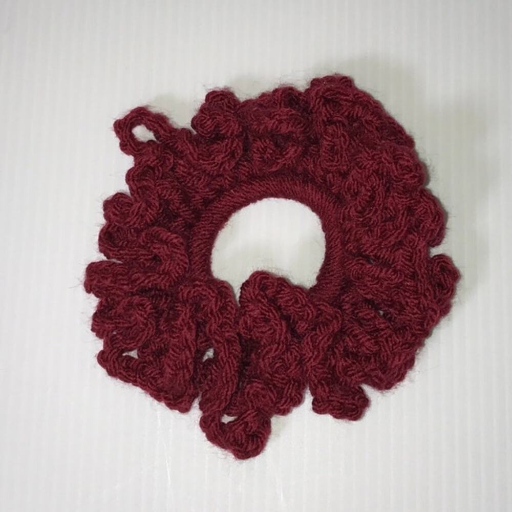 NWT Ruby Red Handmade Crocheted Ruffled Hair Scrunchie Ponytail Holder